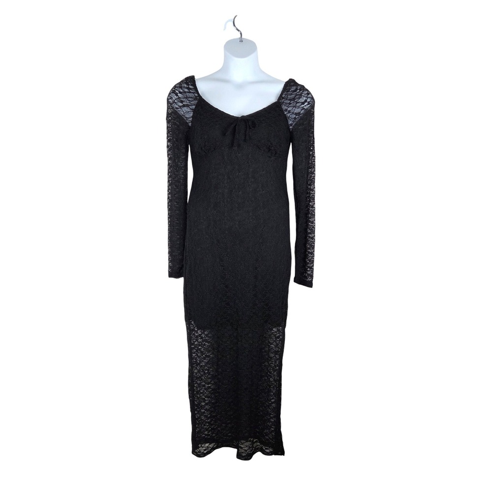 Y2K Black Lace Long Sleeve Babydoll Maxi Dress XL Whimsigoth Witchy Fairy Grunge